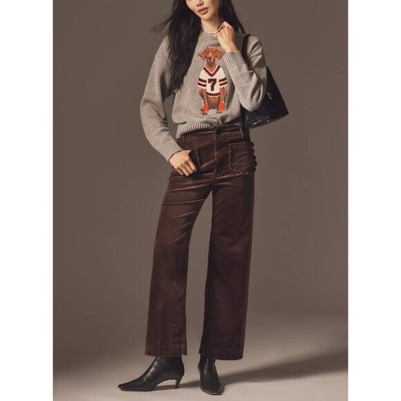 Anthropologie Colette Corduroy Crop Pants Scallop Pocket Wide Leg Size 28 Mink - Picture 11 of 11